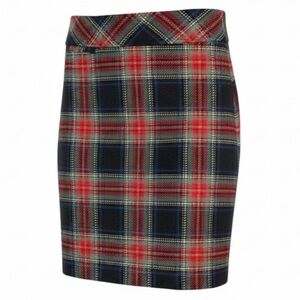 L.L.BEAN Favourite Fit Skirt Wool Blend Weave Plaid Tartan Red Green Navy 6P